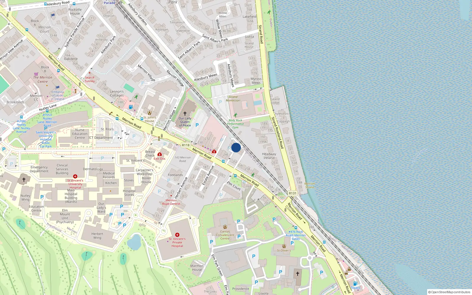 Overhead map showing the location of 3 Merrion Mews, Merrion