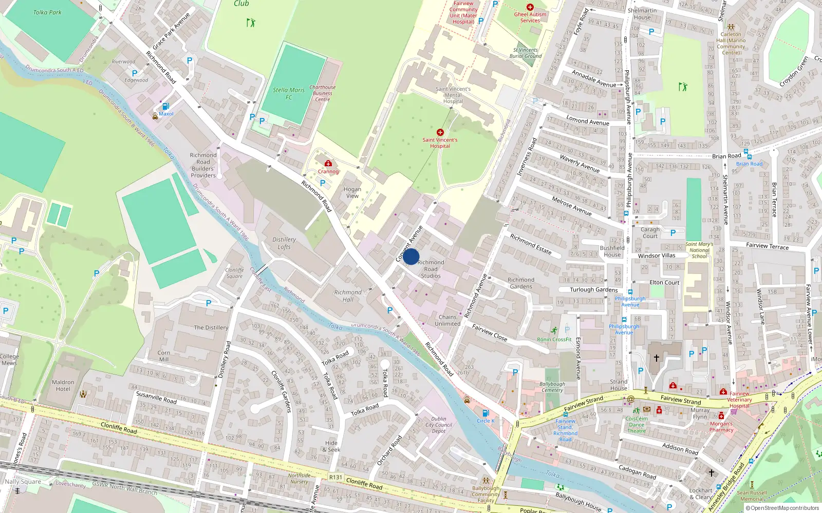 Overhead map showing the location of 3 Merville Villas, Richmond Road, Fairview Dublin 3