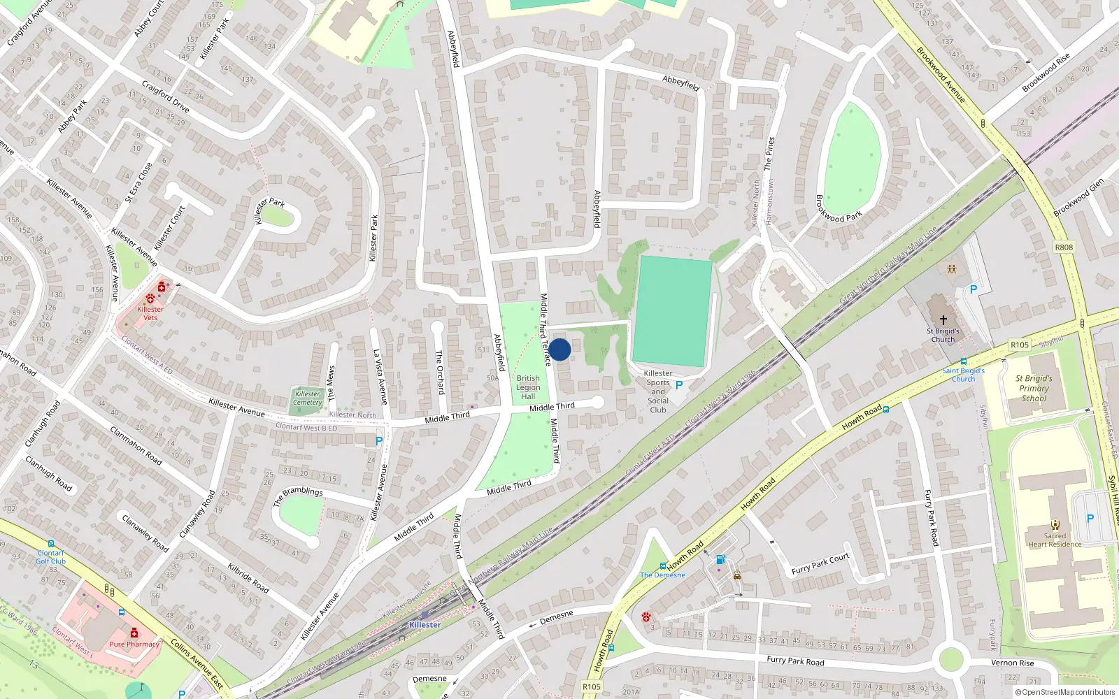 Overhead map showing the location of 3 Middle Third Terrace, Killester, Dublin 5