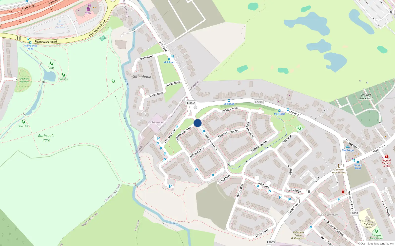 Overhead map showing the location of 3 Millrace Avenue, Saggart