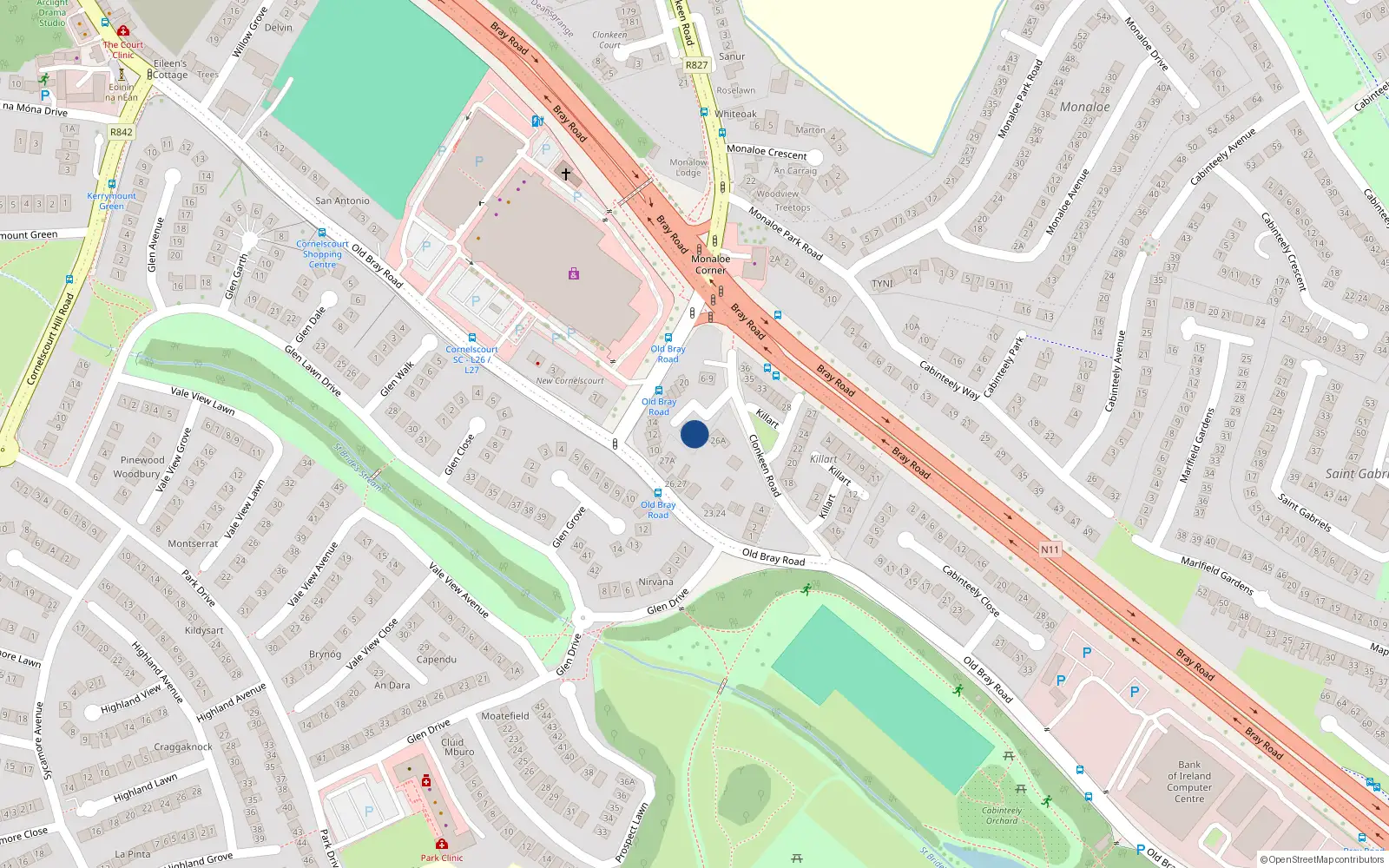 Overhead map showing the location of 3 Monaloe Court, Blackrock