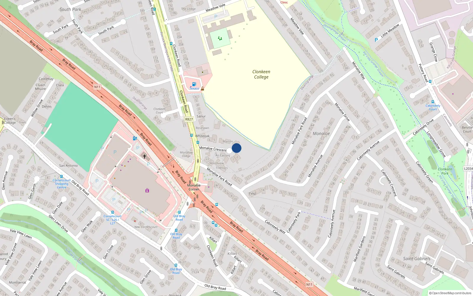 Overhead map showing the location of 3 Monaloe Crescent, Blackrock, Dublin