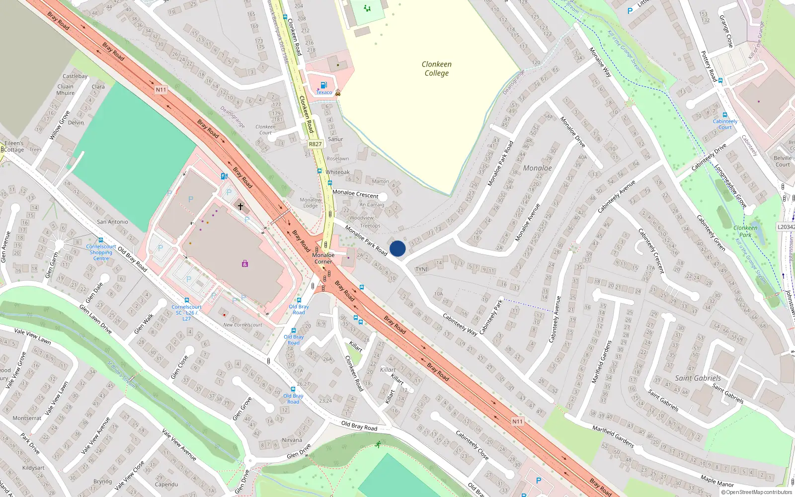Overhead map showing the location of 3 Monaloe Park Road, Blackrock