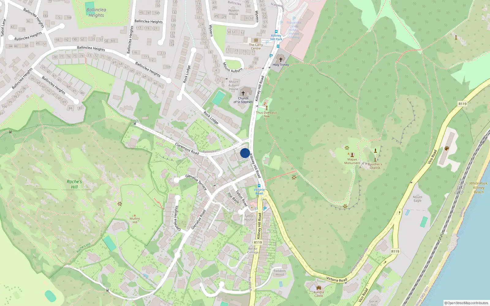 Overhead map showing the location of 3 Montclair, Claremont Road, Killiney