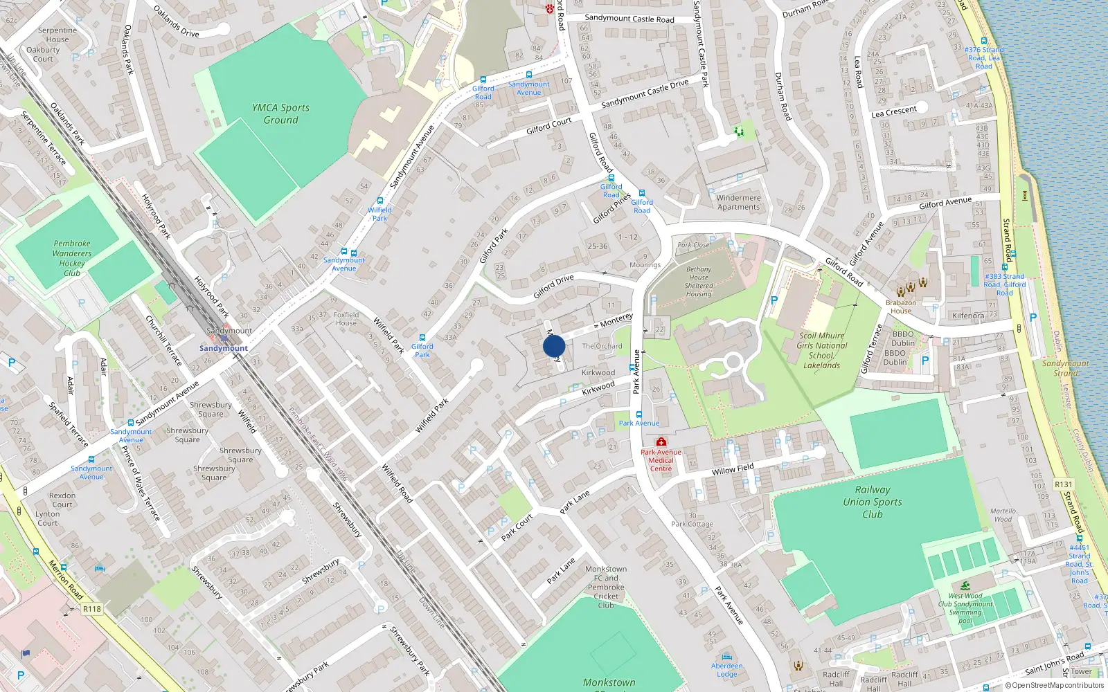 Overhead map showing the location of 3 Monterey, Sandymount