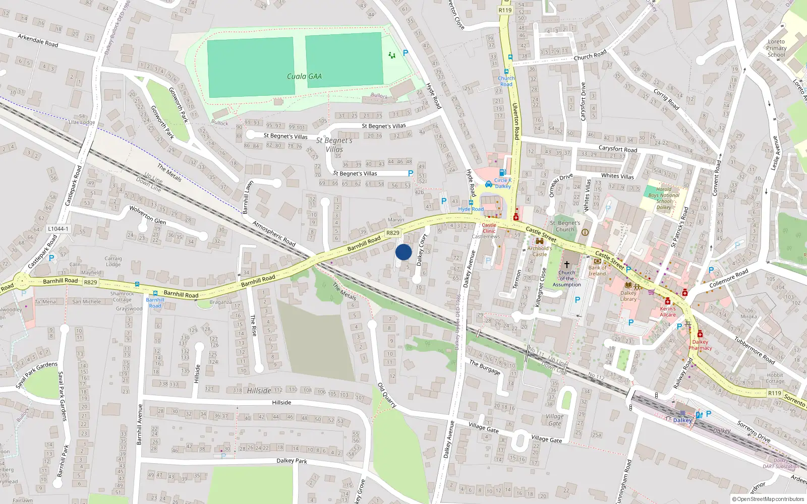 Overhead map showing the location of 3 Montevella, Barnhill Road, Dalkey