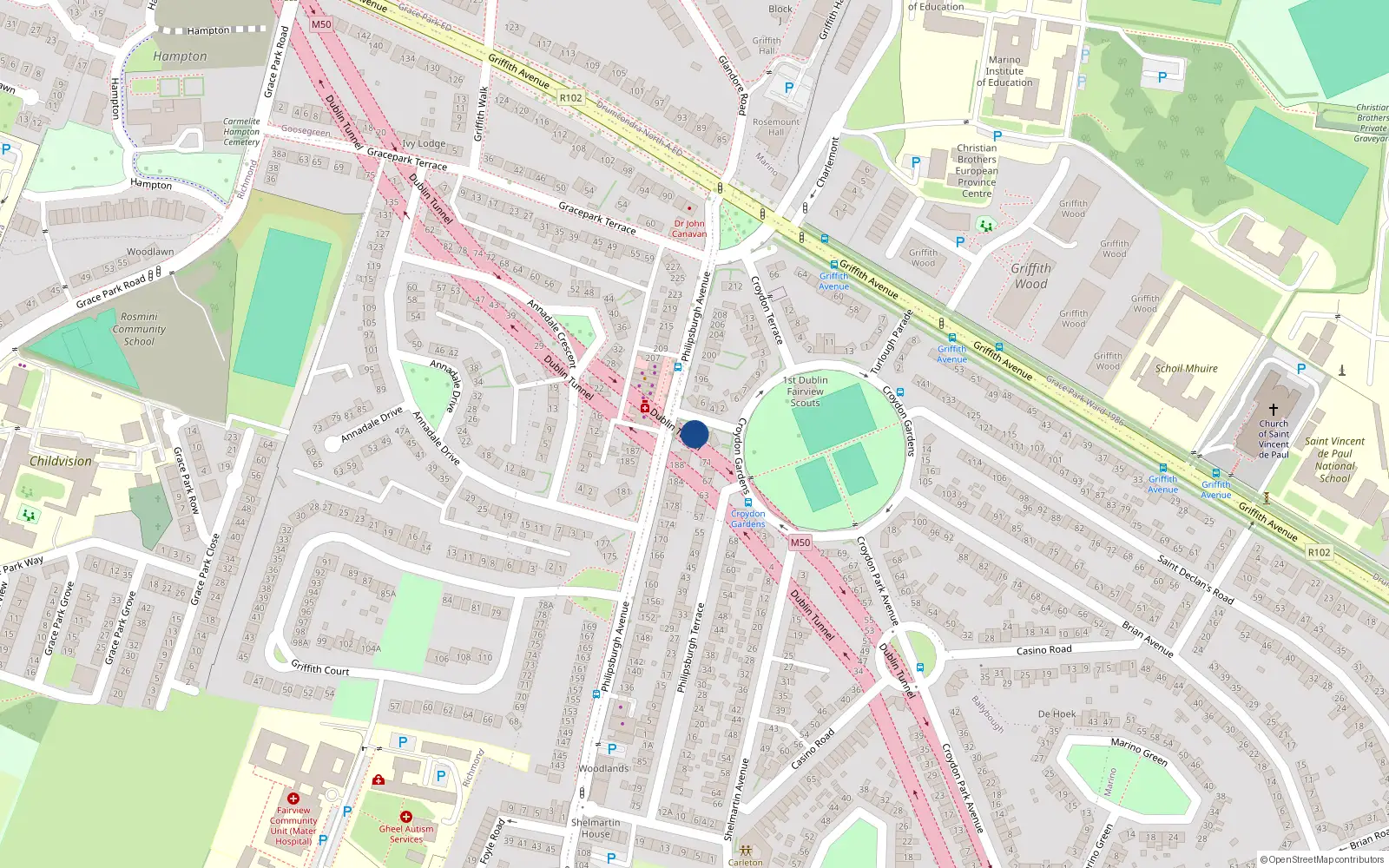 Overhead map showing the location of 3 Morrogh Terrace, Marino, Dublin 3