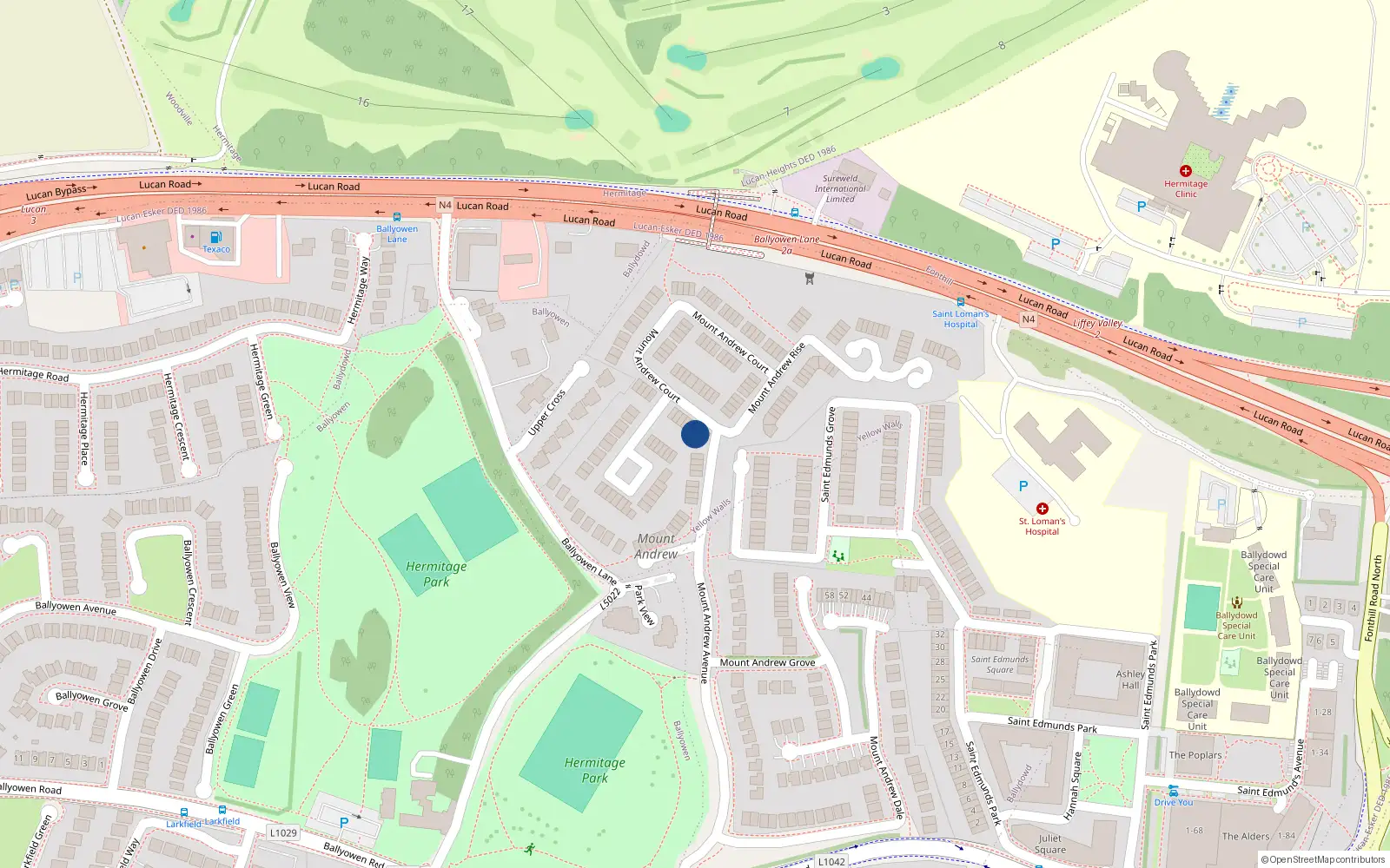 Overhead map showing the location of 3 Mount Andrew Court, Lucan, Dublin