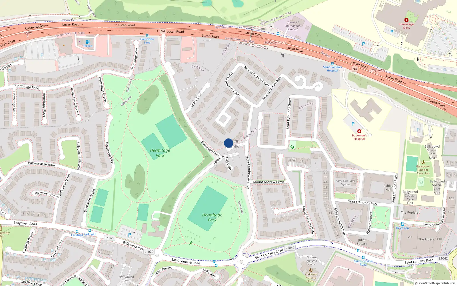 Overhead map showing the location of 3 Mount Andrew Place, Lucan, Dublin