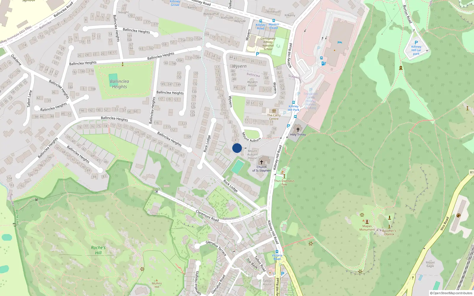 Overhead map showing the location of 3 Mount Auburn, Dalkey