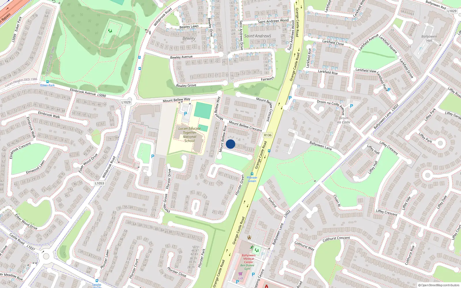 Overhead map showing the location of 3 Mount Bellew Green, Lucan