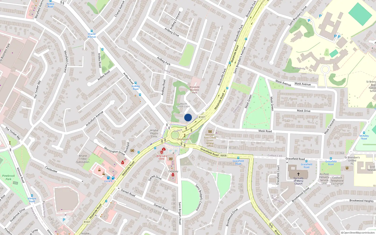 Overhead map showing the location of 3 Mount Dillon Cottages, Artane, Dublin