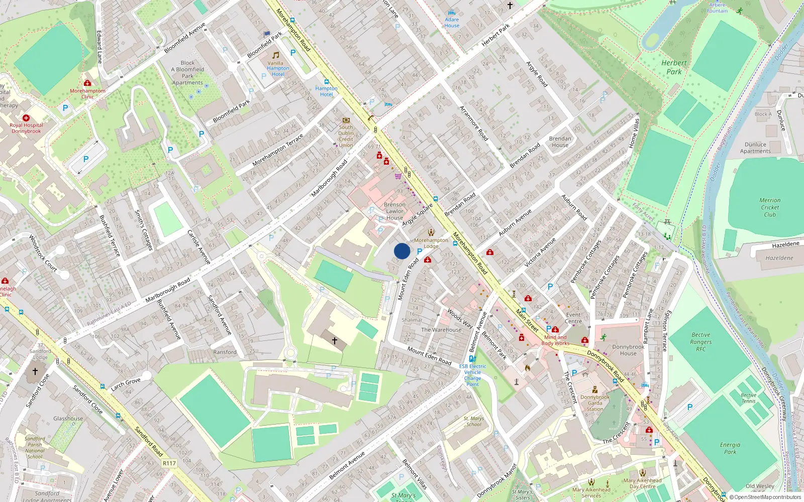 Overhead map showing the location of 3 Mount Eden Road, Donnybrook