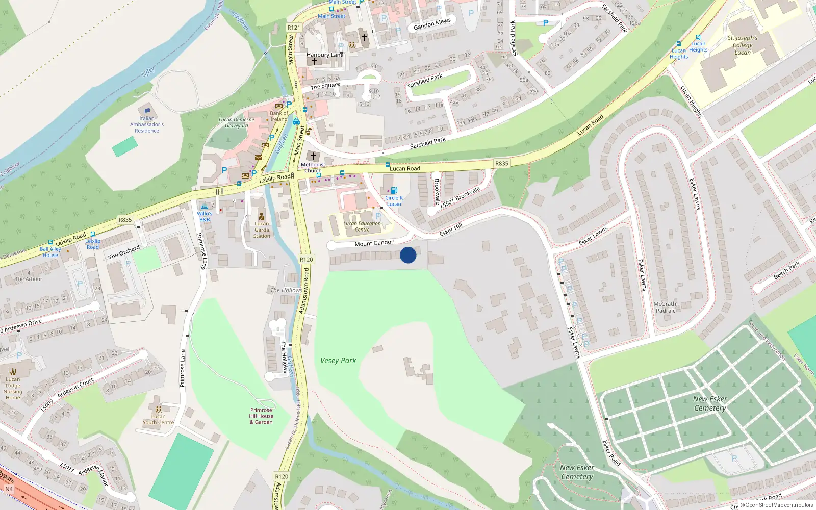 Overhead map showing the location of 3 Mount Gandon, Lucan Village, Dublin