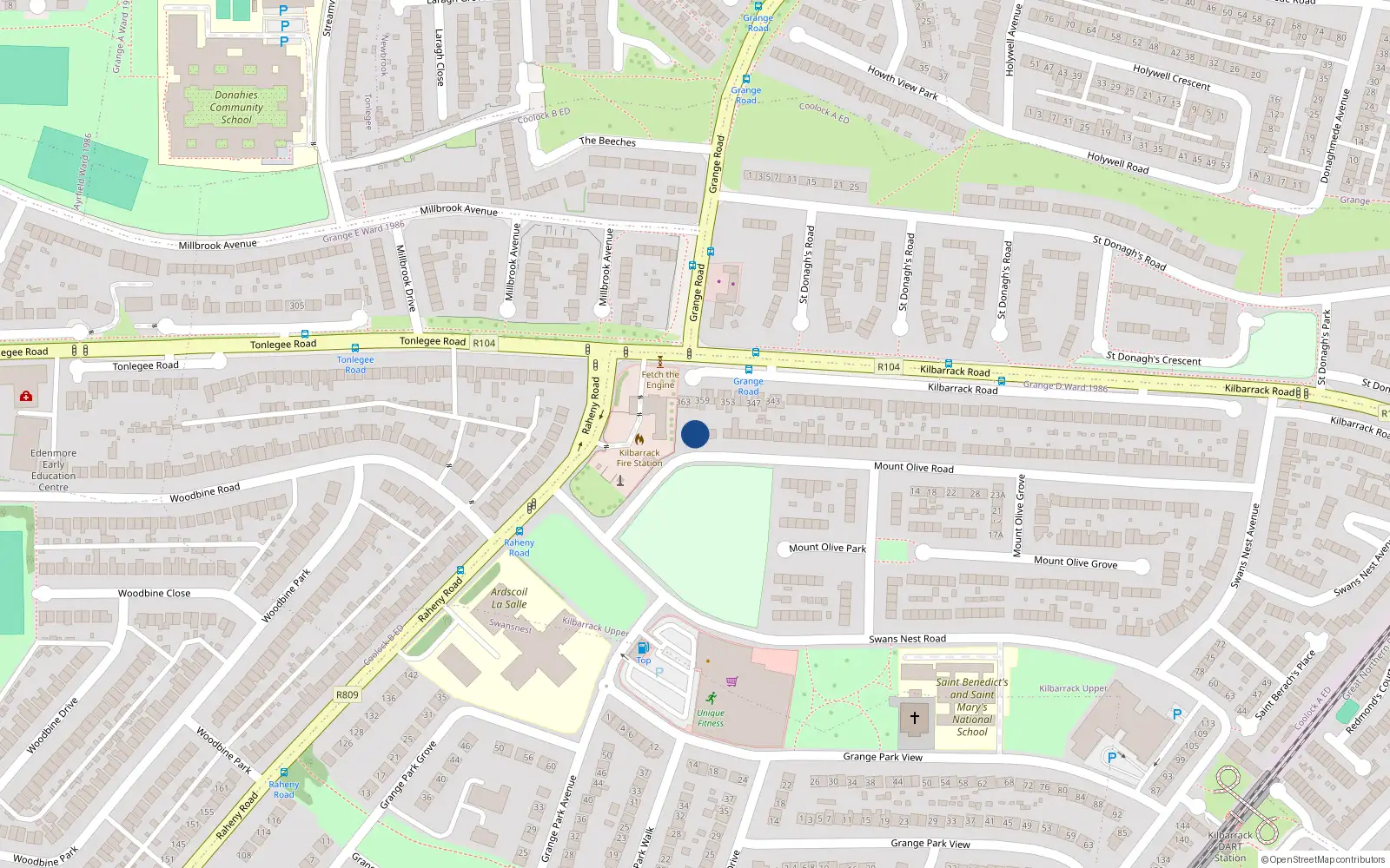 Overhead map showing the location of 3 Mount Olive Road Kilbarrack, Dublin 5, Dublin