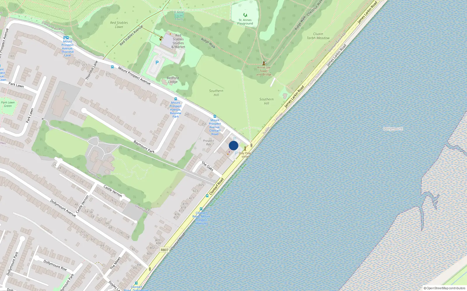 Overhead map showing the location of 3 Mount Prospect House, Clontarf Road, Clontarf Dublin 3