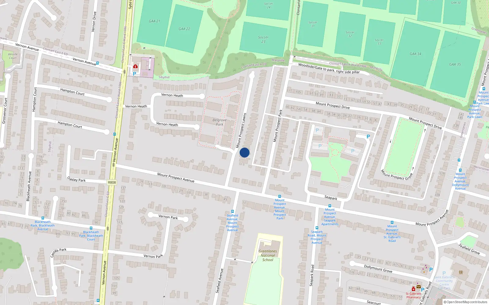 Overhead map showing the location of 3 Mount Prospect Lawns, Dublin 3