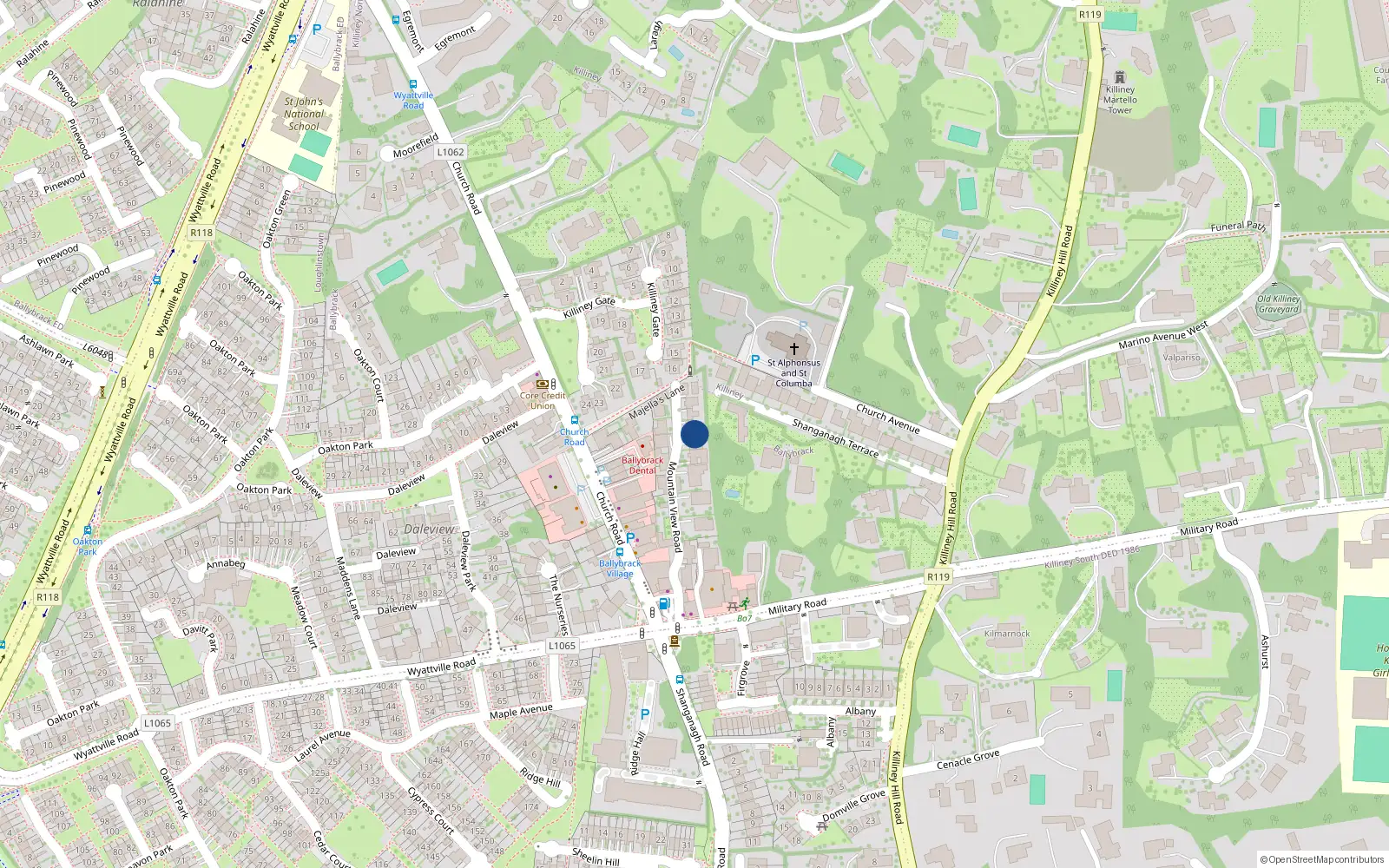 Overhead map showing the location of 3 Mountain View Road, Co Dublin