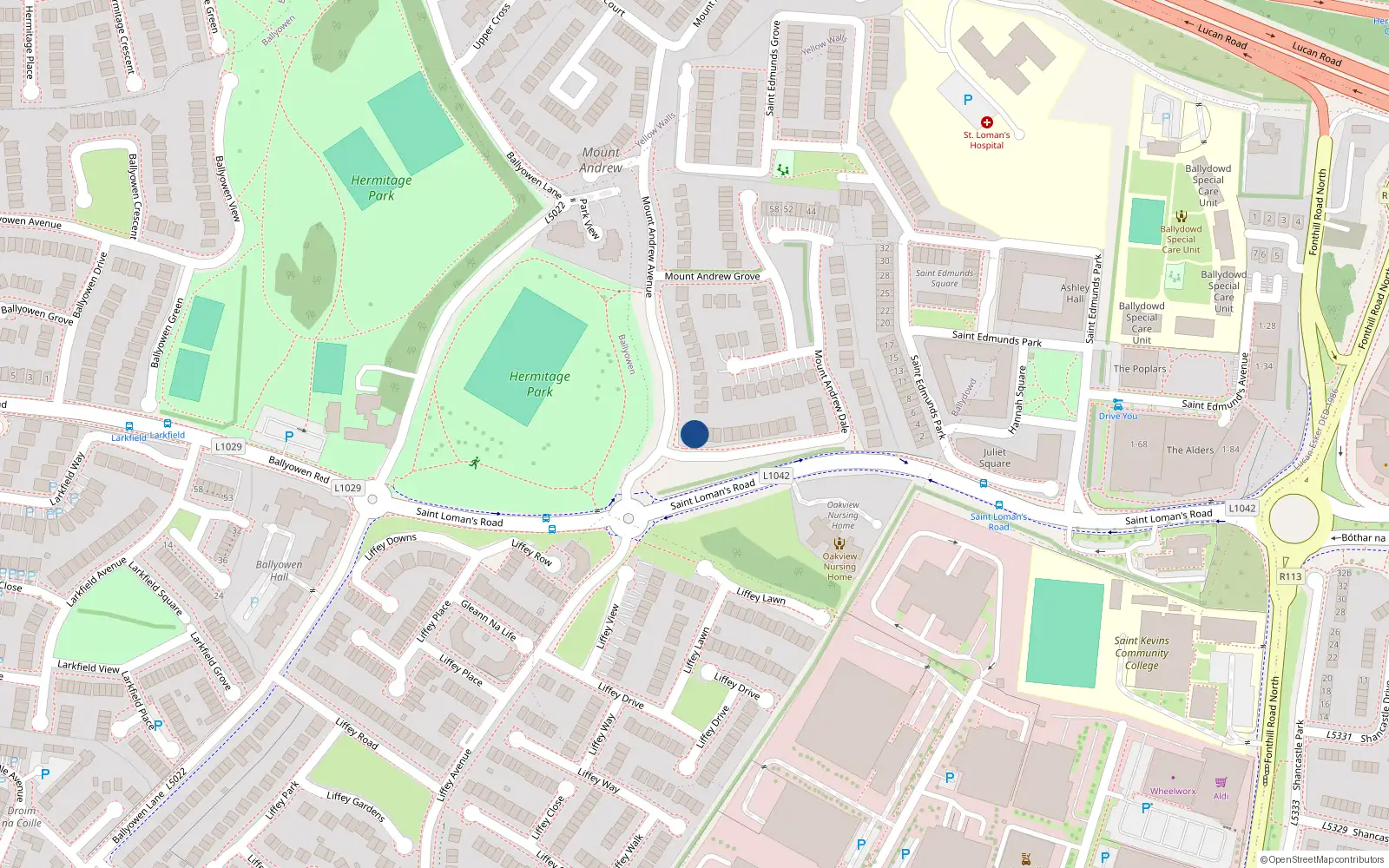 Overhead map showing the location of 3 Mountandrew Dale, Lucan, Dublin