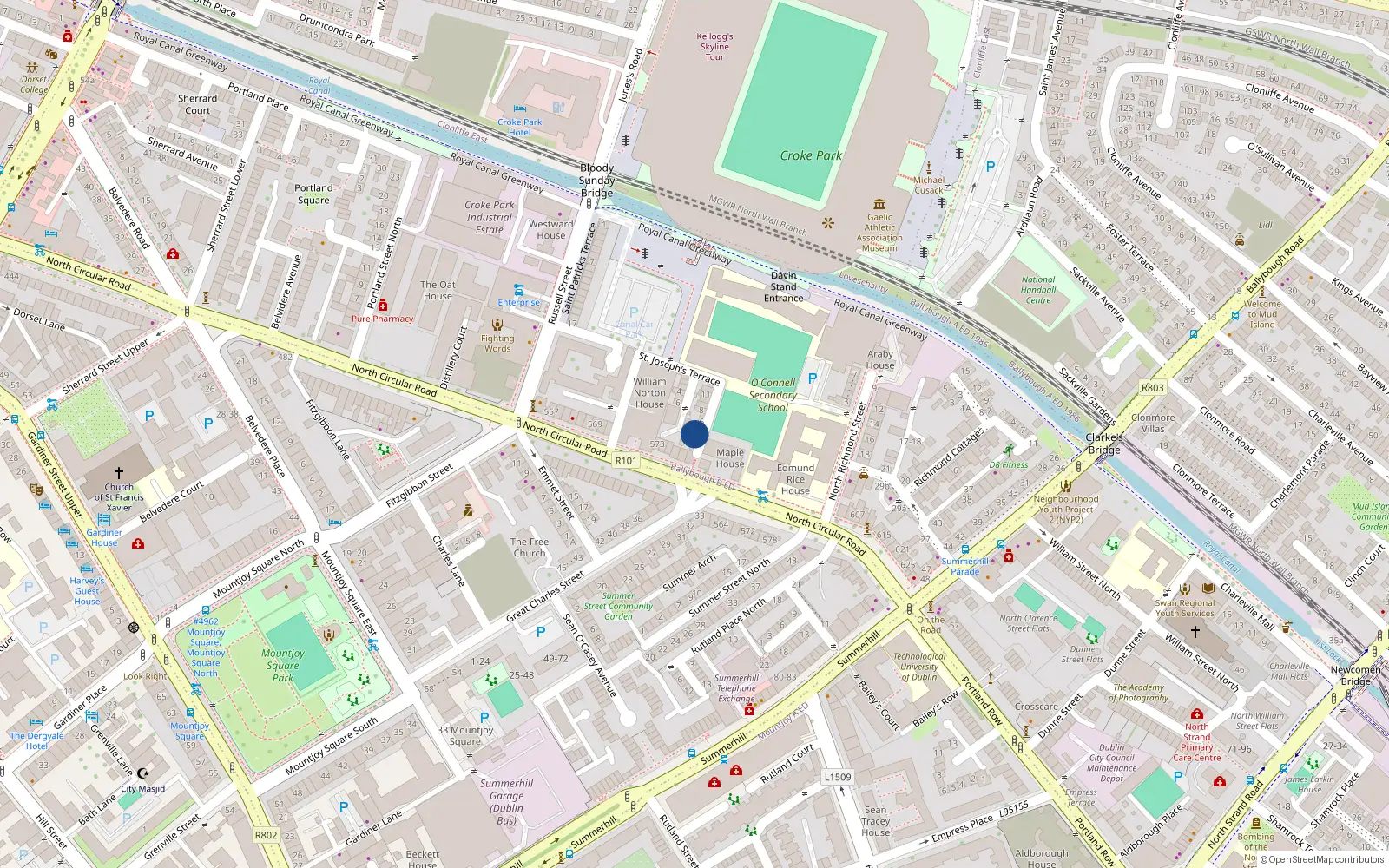 Overhead map showing the location of 3 Mountjoy Parade, Dublin 1, Dublin