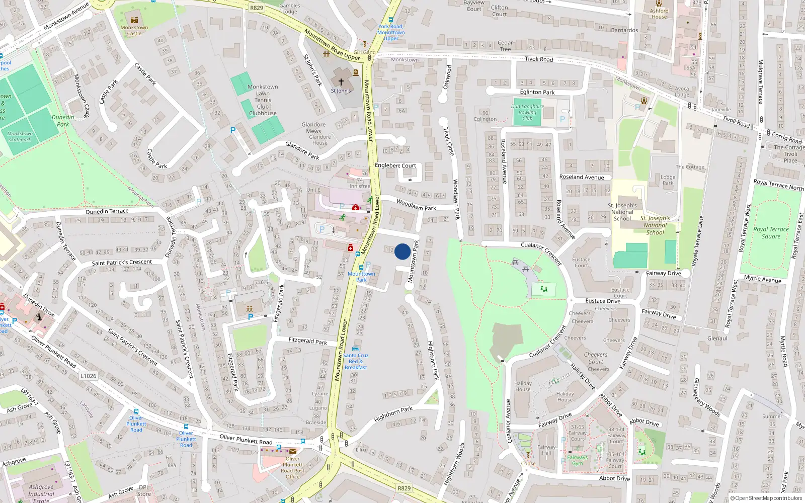 Overhead map showing the location of 3 Mounttown Park, Dublin