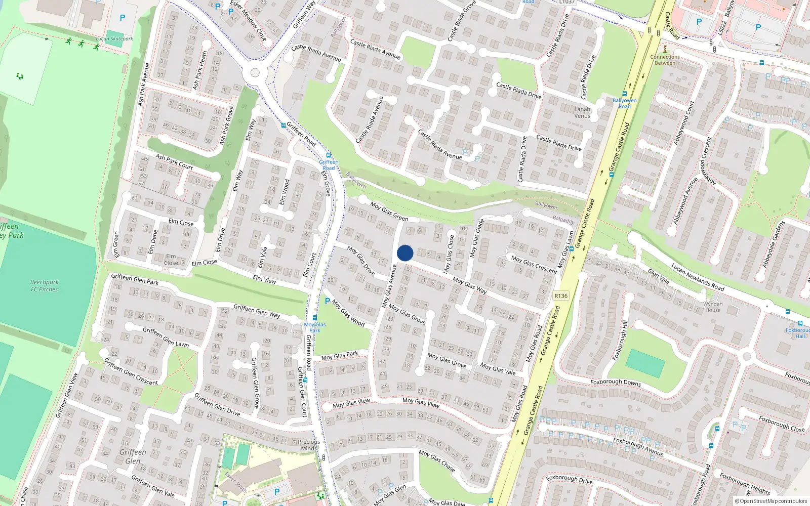 Overhead map showing the location of 3 Moy Glas Avenue, Lucan