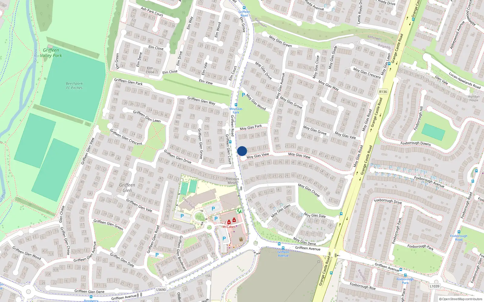 Overhead map showing the location of 3 Moy Glas View, Lucan, Co. Dublin