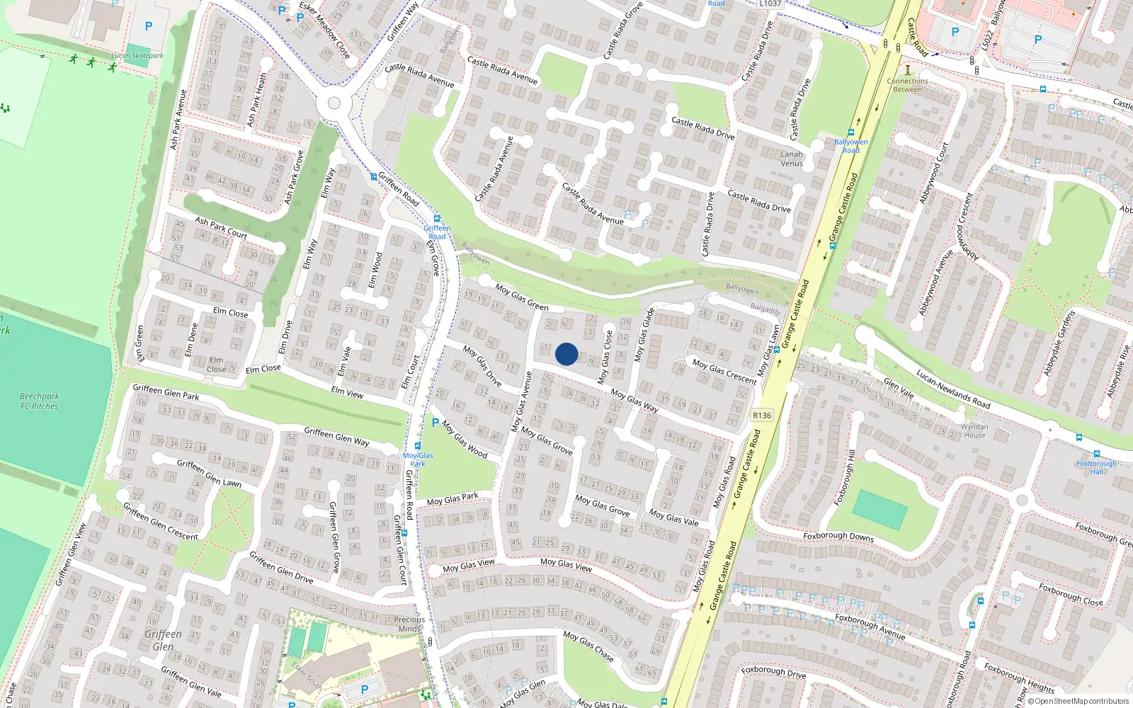 Overhead map showing the location of 3 Moy Glas Way, Lucan