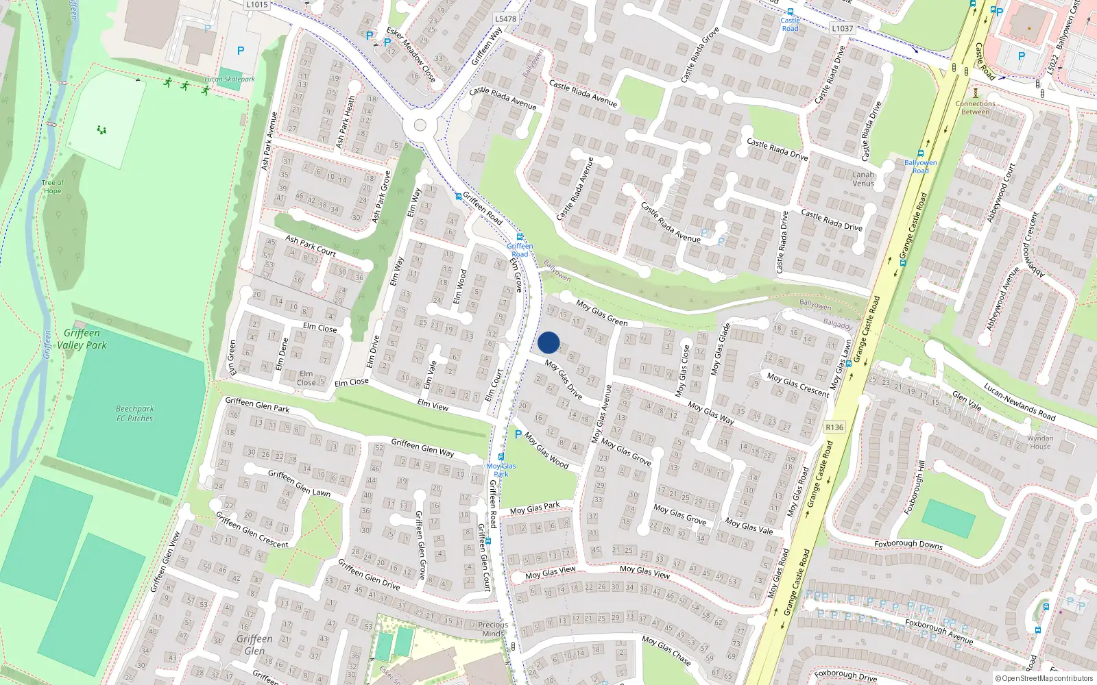 Overhead map showing the location of 3 Moy Glas Drive, Lucan