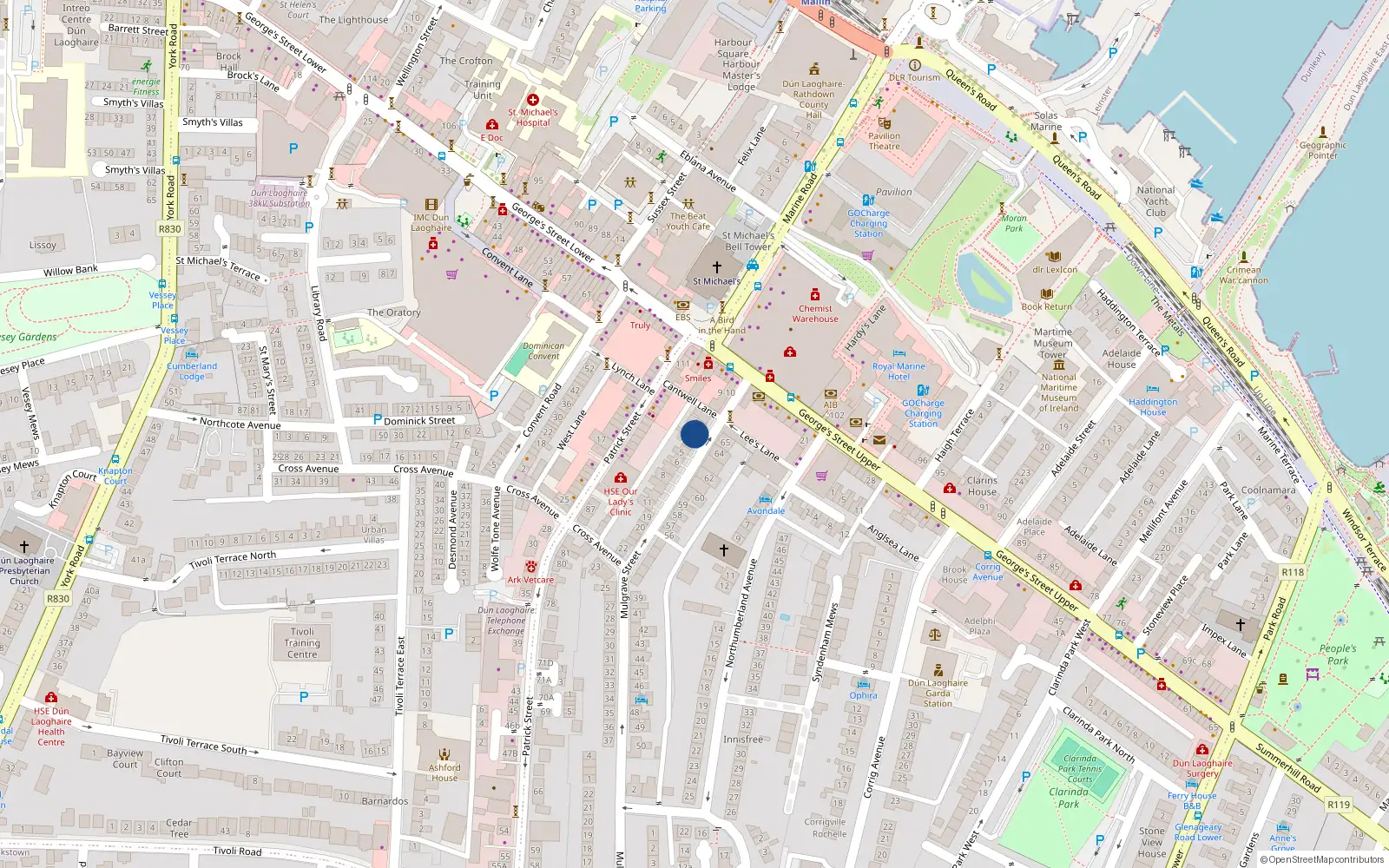 Overhead map showing the location of 3 Mulgrave Street, Dublin