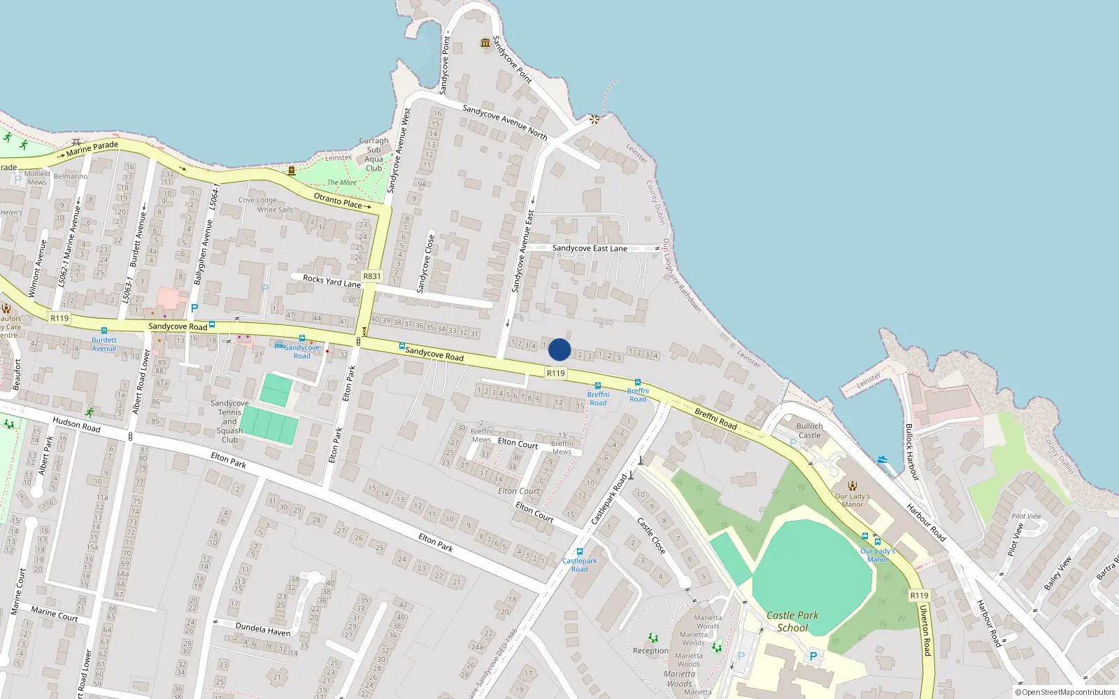 Overhead map showing the location of 3 Munster Terrace, Sandycove, Dublin