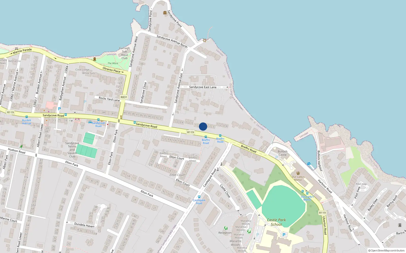 Overhead map showing the location of 3 Neptune Terrace, Breffni Road, Sandycove