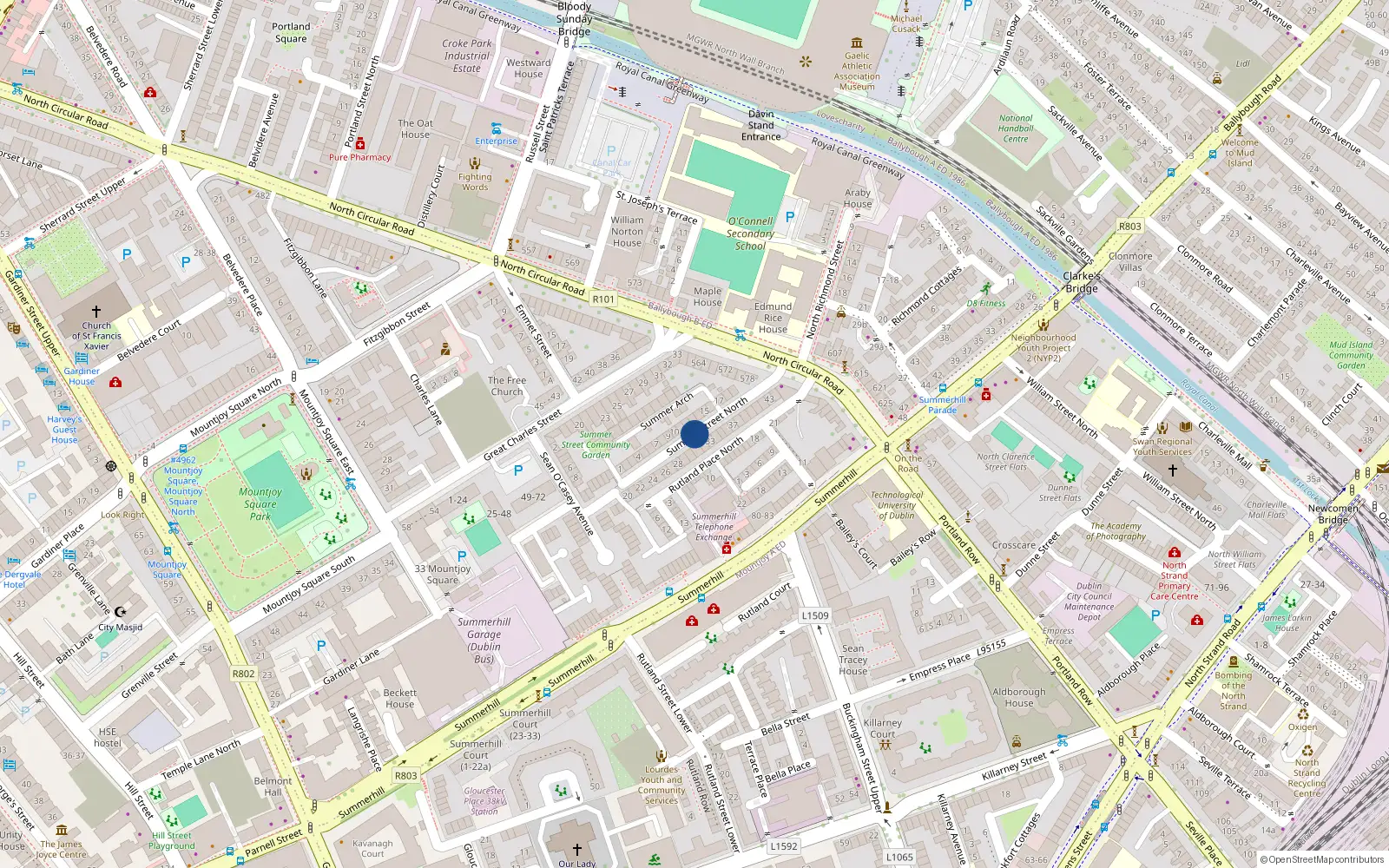 Overhead map showing the location of 3 Summer Street North, Dublin