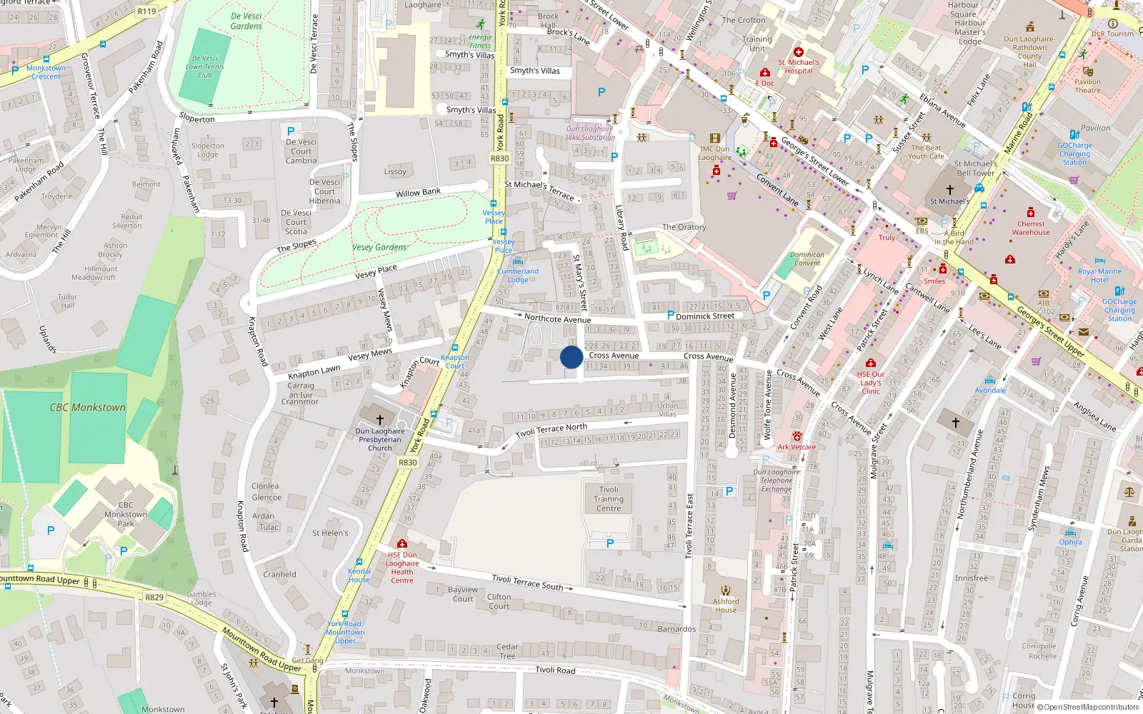 Overhead map showing the location of 3 Northcote Place, Dublin
