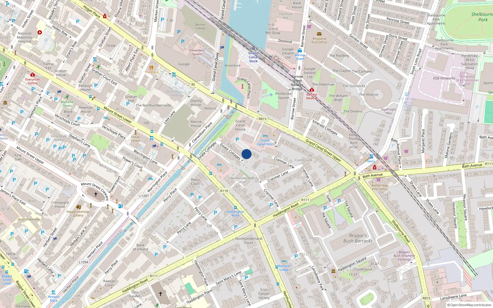 Overhead map showing the location of 3 Northumberland Place, Dublin