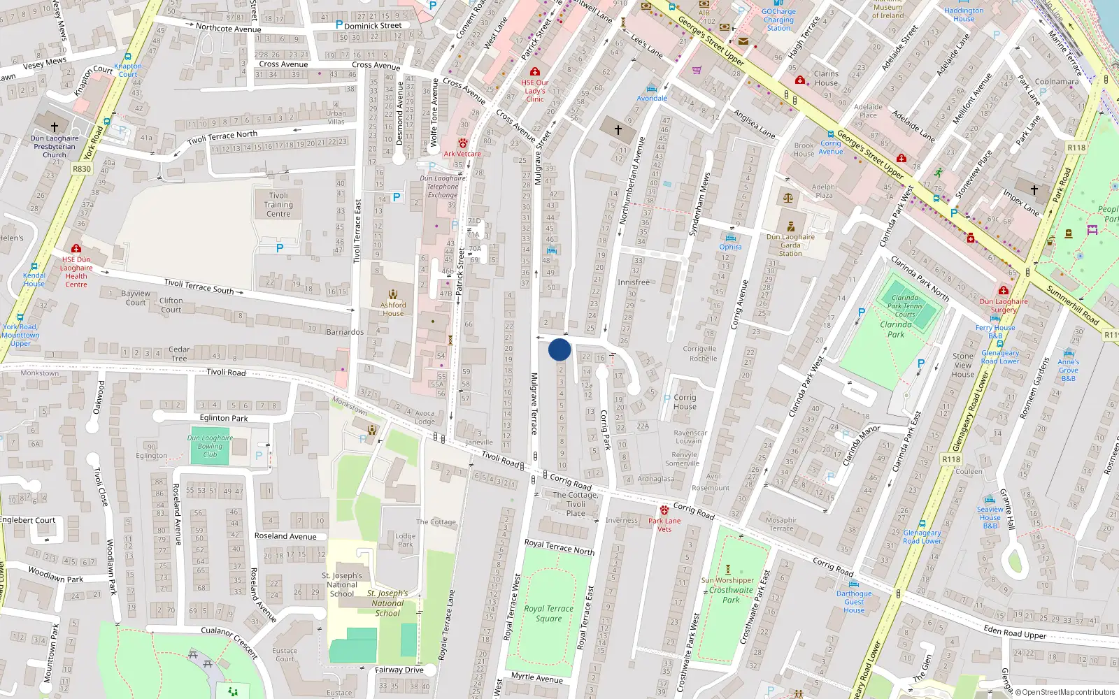 Overhead map showing the location of 3 Northumberland Place, Dublin