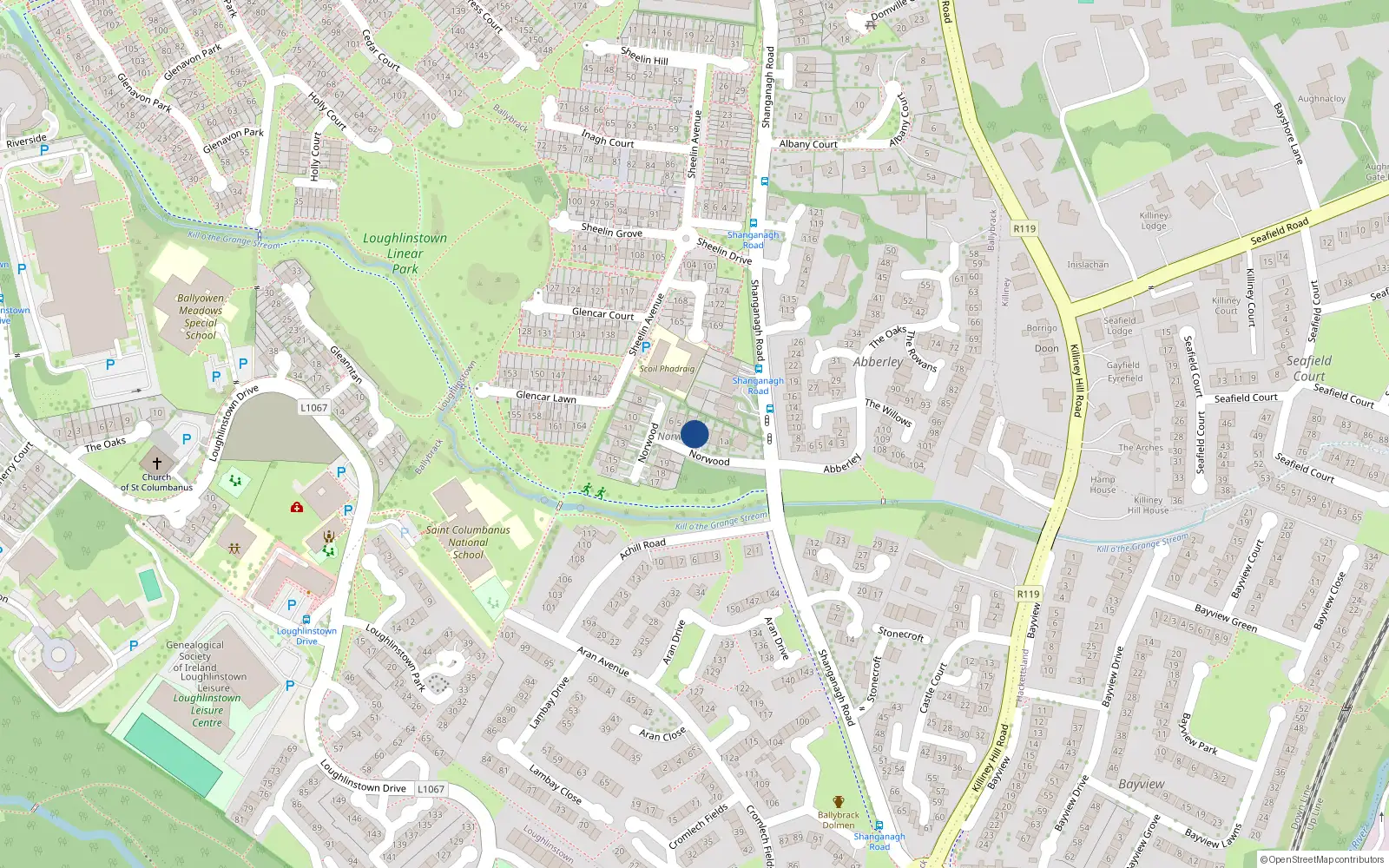 Overhead map showing the location of 3 Norwood, Shanganagh Road, Killiney