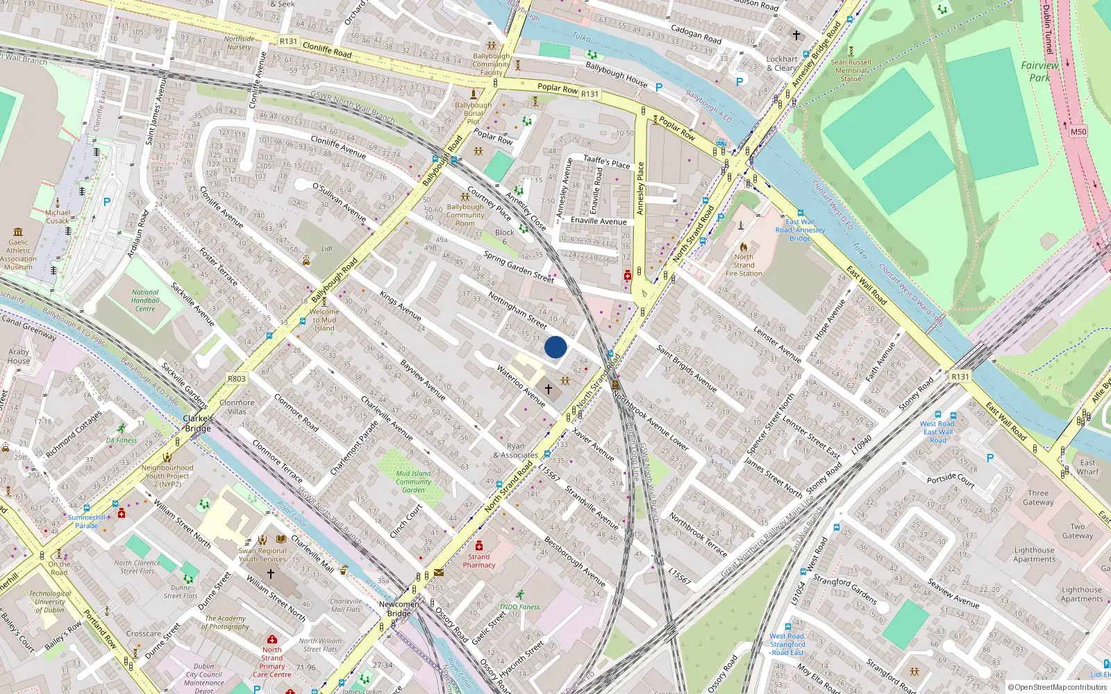 Overhead map showing the location of 3 Nottingham Street, North Strand