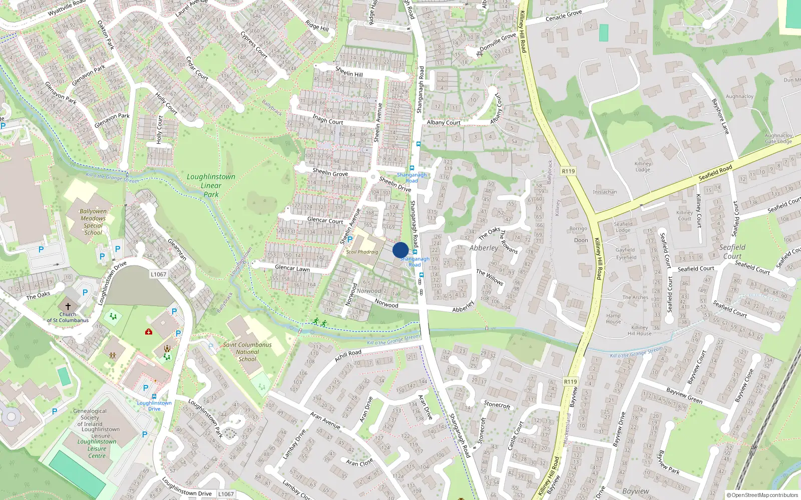 Overhead map showing the location of 3 Nurney Lodge, Shanganagh Road, Ballybrack