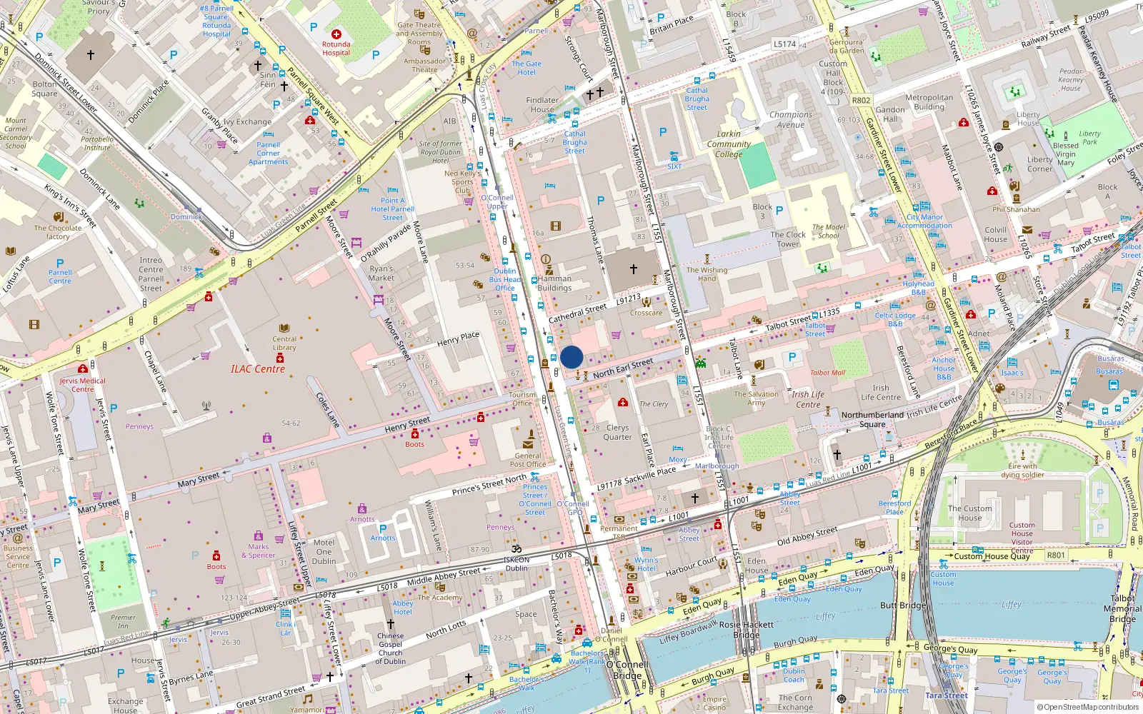 Overhead map showing the location of 3 O'Connell Street Upper, Dublin 1