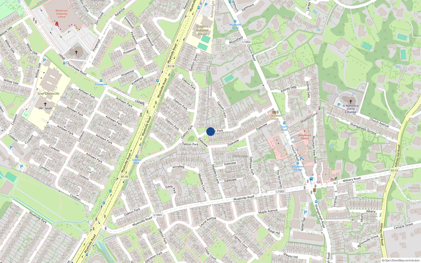 Overhead map showing the location of 3 Oakdale, Oakton Park, Ballybrack