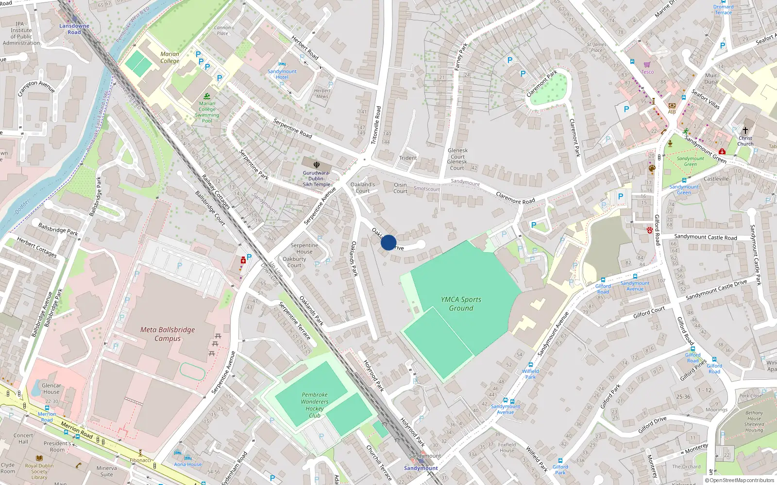 Overhead map showing the location of 3 Oaklands Drive, Sandymount