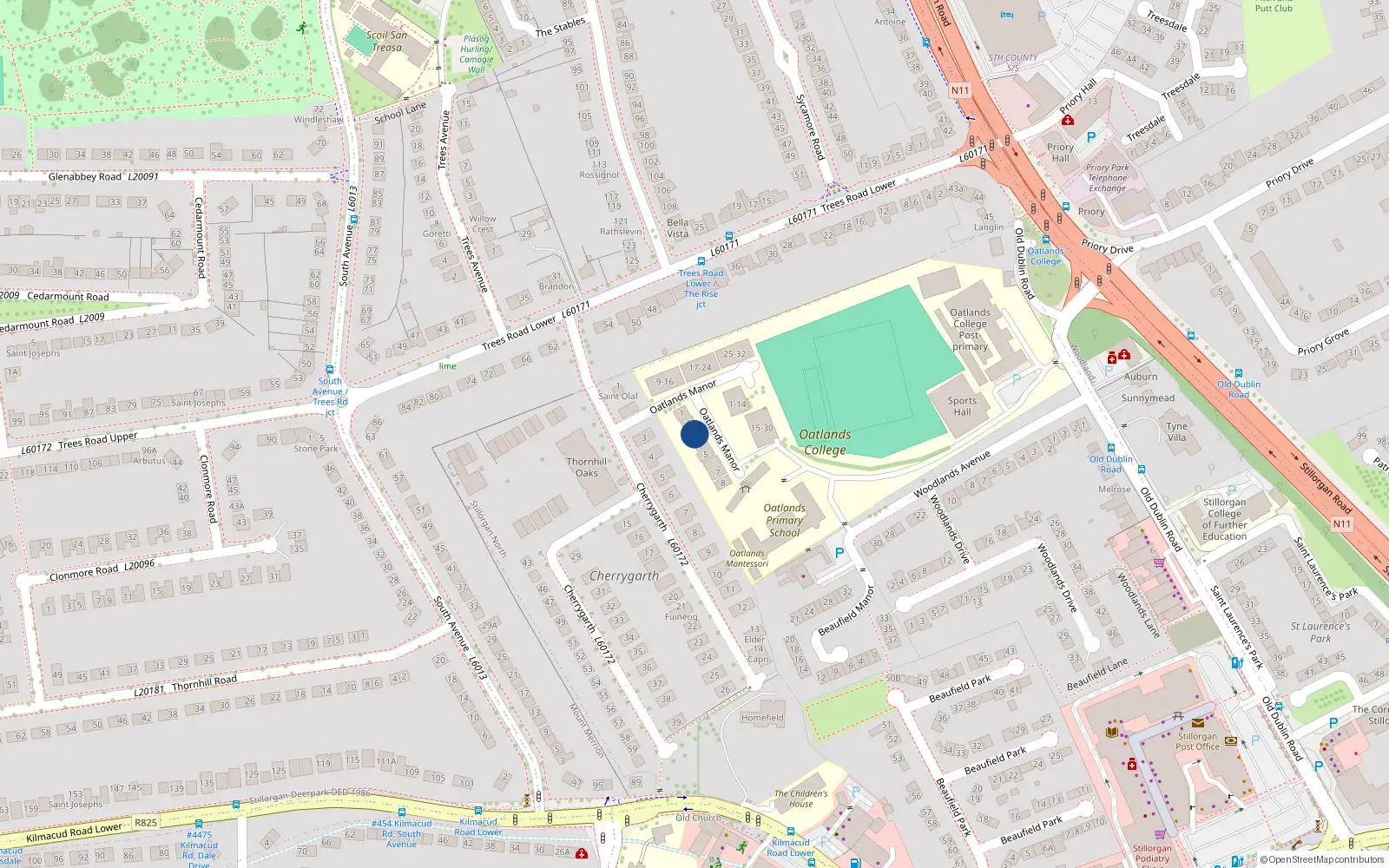 Overhead map showing the location of 3 Oatlands Manor, Blackrock
