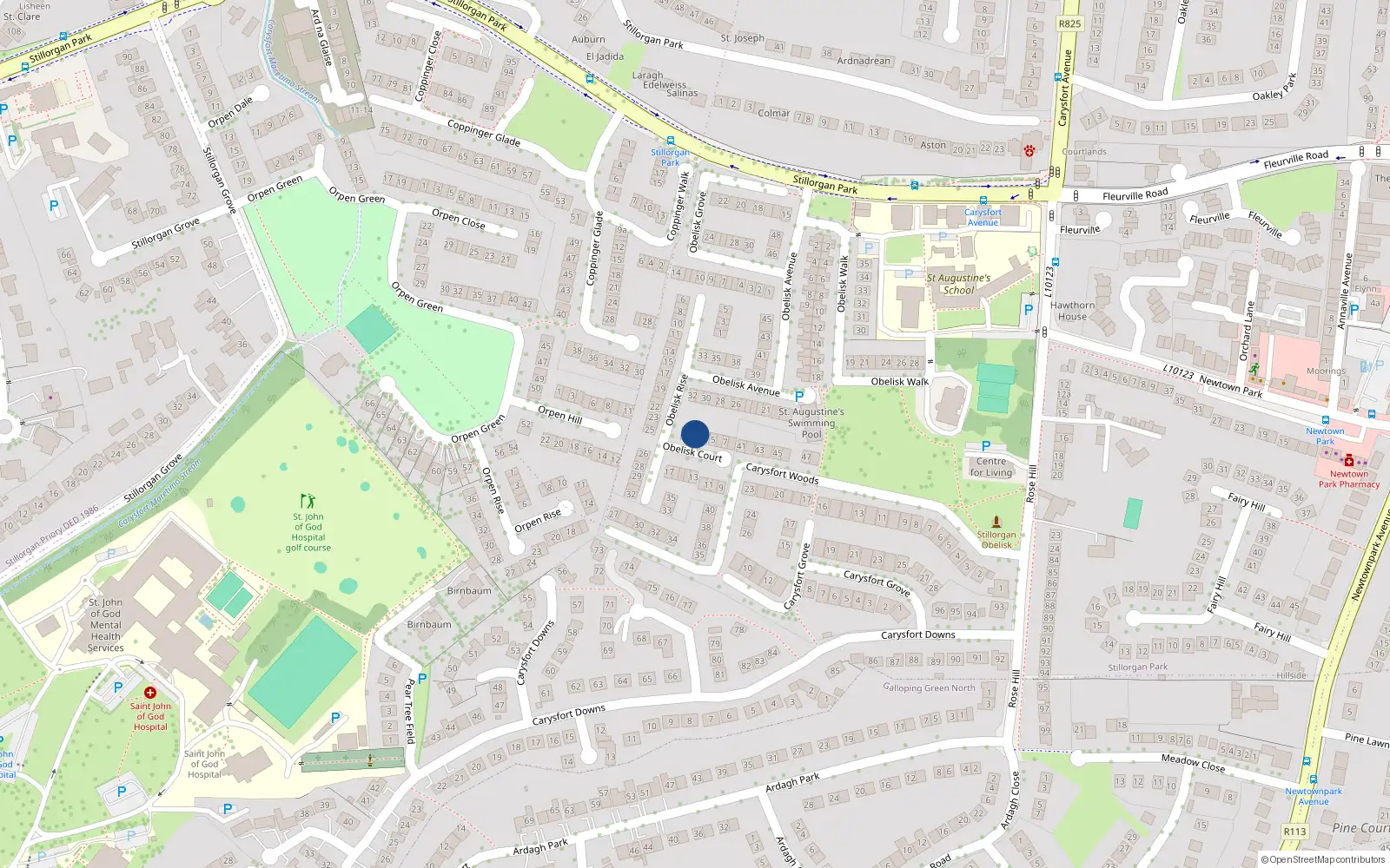 Overhead map showing the location of 3 Obelisk Court, Blackrock