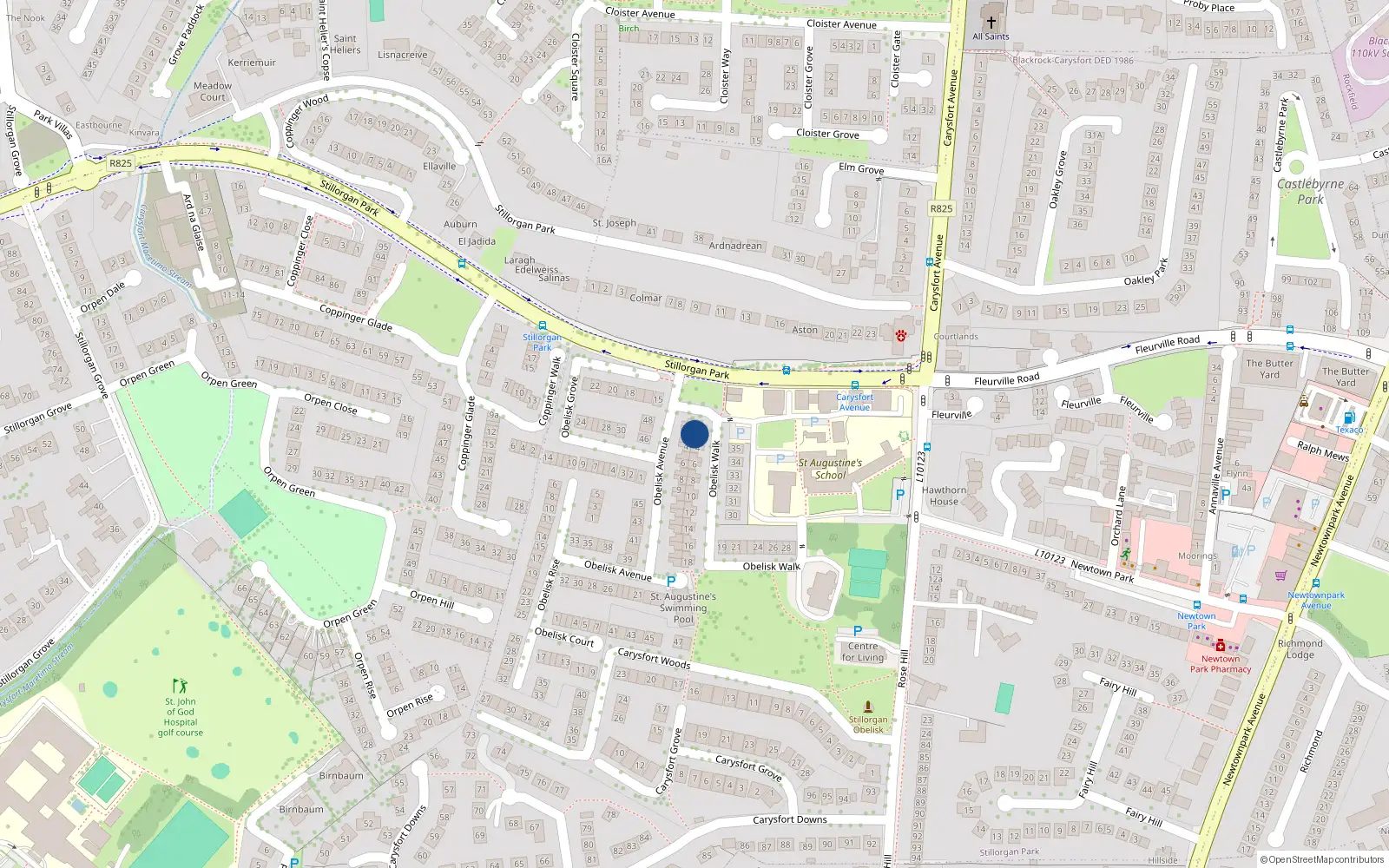 Overhead map showing the location of 3 Obelisk Walk, Blackrock
