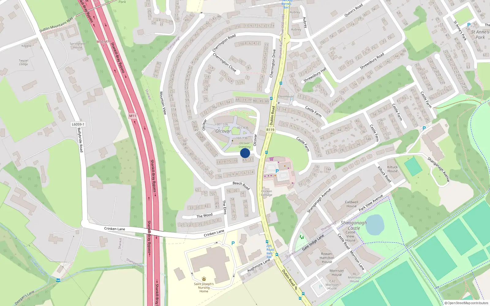 Overhead map showing the location of 3 Olcovar, Dublin