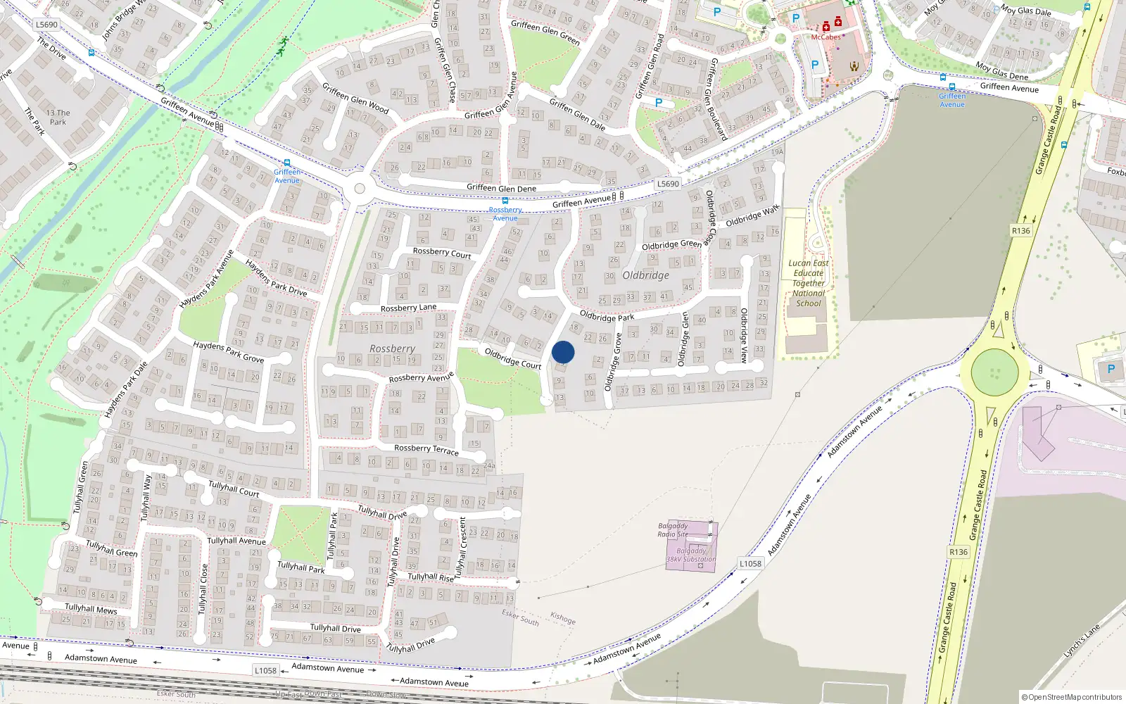 Overhead map showing the location of 3 Oldbridge Court, Lucan