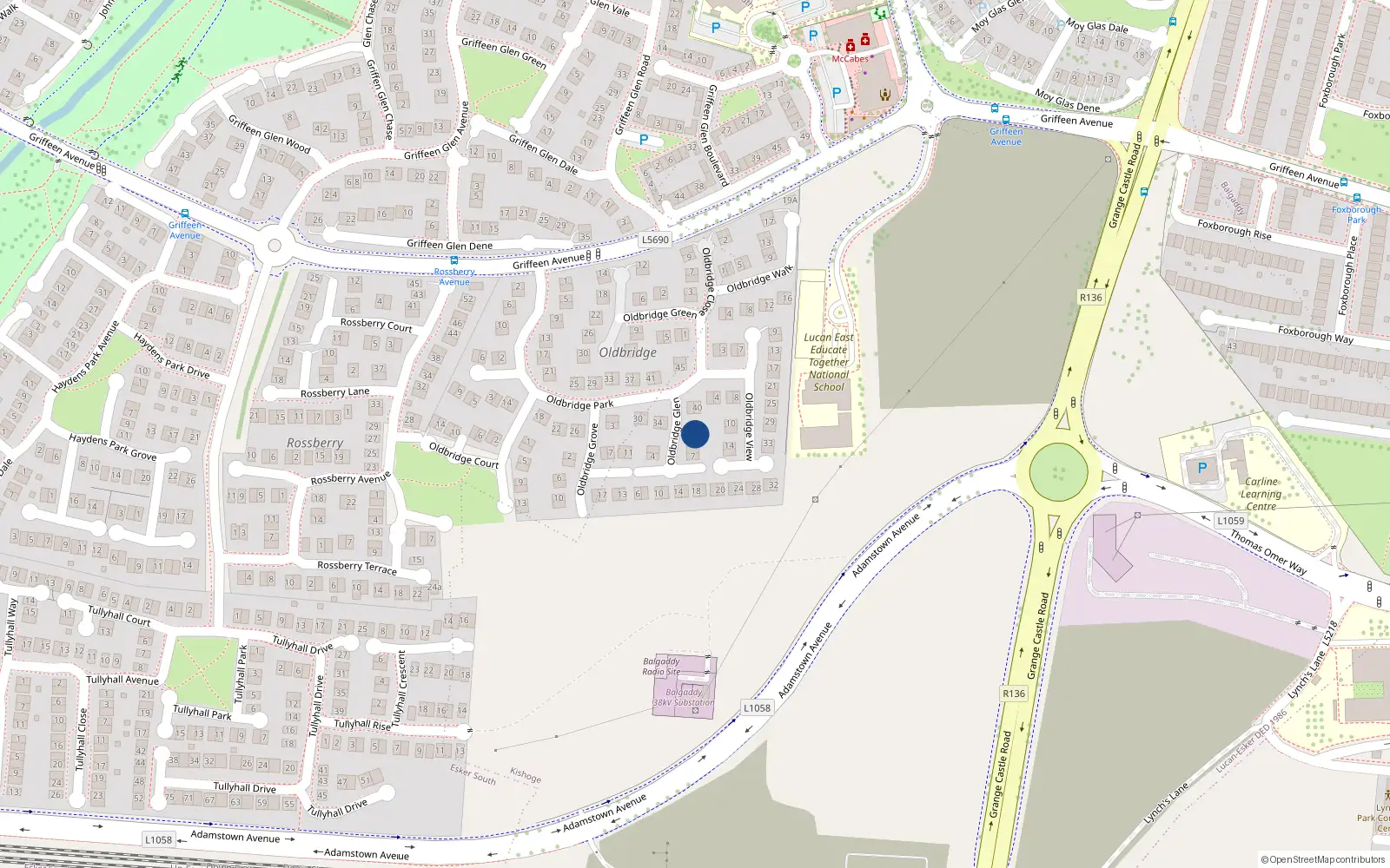 Overhead map showing the location of 3 Oldbridge Glen, Lucan
