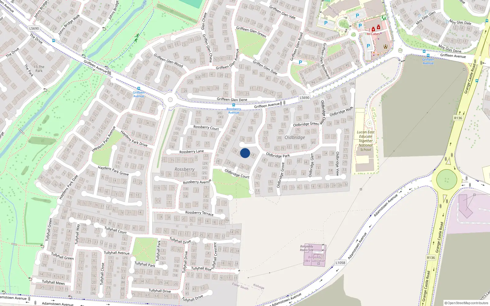 Overhead map showing the location of 3 Oldbridge Way, Griffeen Avenue, Lucan