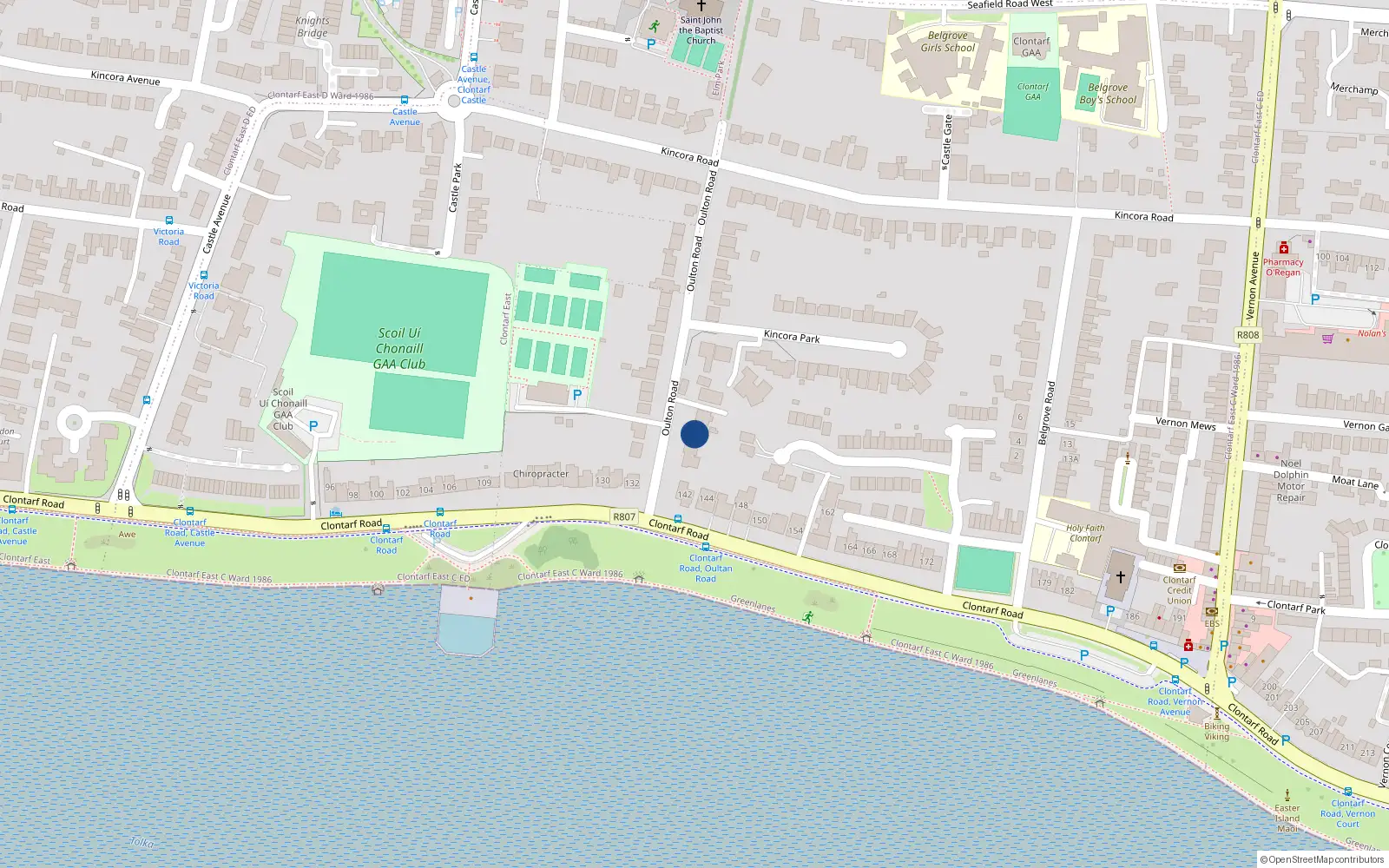 Overhead map showing the location of 3 Oulton Road, Clontarf, Dublin 3